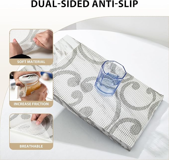 Shelf Liners for Cabinets-Drawer Liner Cabinet Liners for Shelves Kitchen,Non-Adhesive,Non-Slip,White Gray,12 in x 10Ft (120 inch) - Image 4