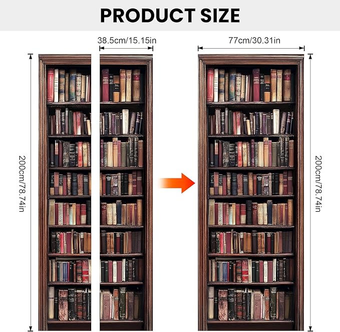 3D Door Stickers, Peel and Stick Vinyl Wallpaper ，Self-Adhesive Mural for Home Decor 30.3" W x 78.7" H (Bookshelf New, 30.3" W x 78.7" H) - Image 3