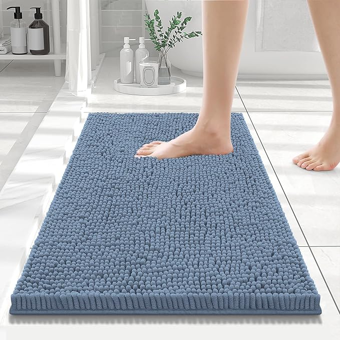 Smiry Luxury Chenille Bathroom Rugs 24x16, Extra Soft and Absorbent Shaggy Bath Mat, Machine Washable, Non-Slip Plush Carpet Runner for Tub, Shower, and Floor, Home Decor Accessories, Grayish Blue by Smiry