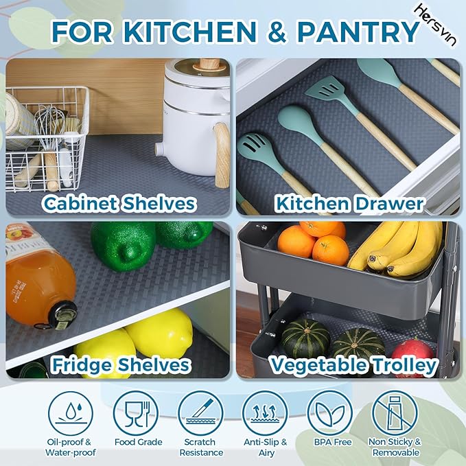Hersvin Shelf Liners 12 in x 20 ft EVA Drawer Mats, Non-Adhesive Cupboard Pad, Kitchen Cabinet Lining Fridge Cushion (Gray Crossed Stripe, 30.5x610cm) - Image 7
