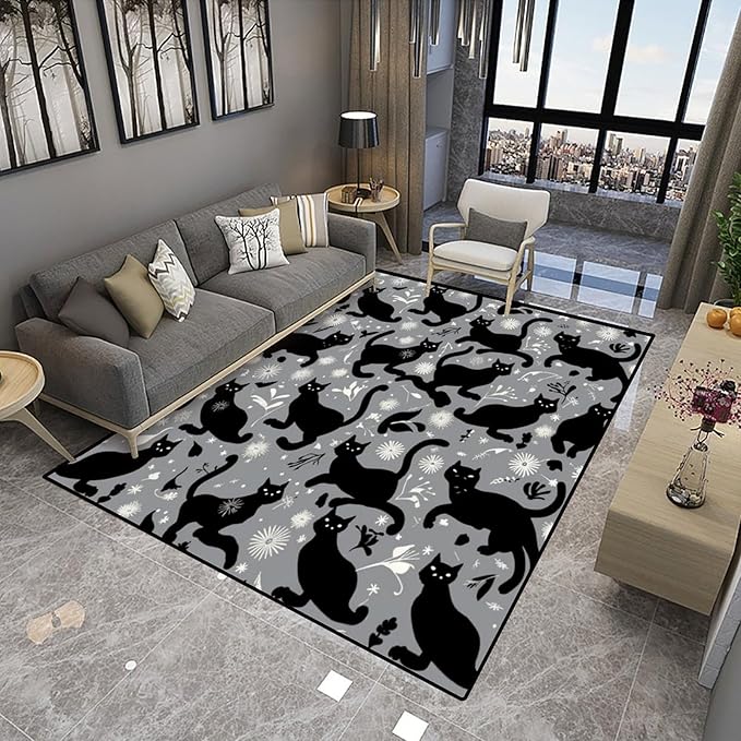 Pile Carpet, Black Cat And Snowflakes, Printed Patterns, Foldable Area Rugs, Fade Resistant, Flame Resistant, Quick Dry, Stain Resistant, Waterproof Floor Carpet for Living Room Bedroom, 78 x 120 Inch - Image 4