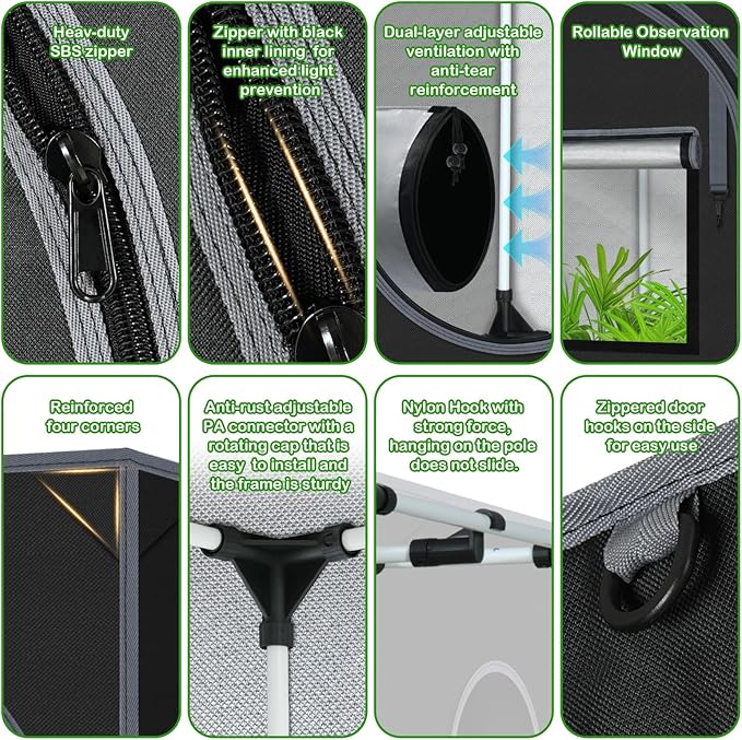 24"x24"x55" Grow Tent for Indoor Plants 600D Mylar Hydroponic High Reflective GrowTents for Plant Fruit Flower Veg Growing - Image 3