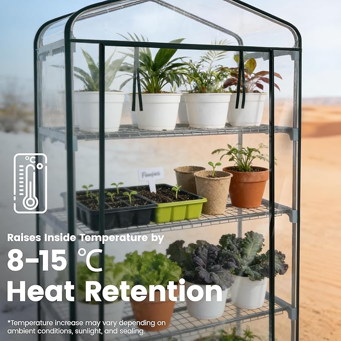 Worth Garden 4 Tier Mini Greenhouse - 63'' H x 27'' L x 19'' W - Sturdy Portable Gardening Shelves with PVC Cover - Small Green House Use in Indoor & Outdoor for Plants Flowers - Image 3