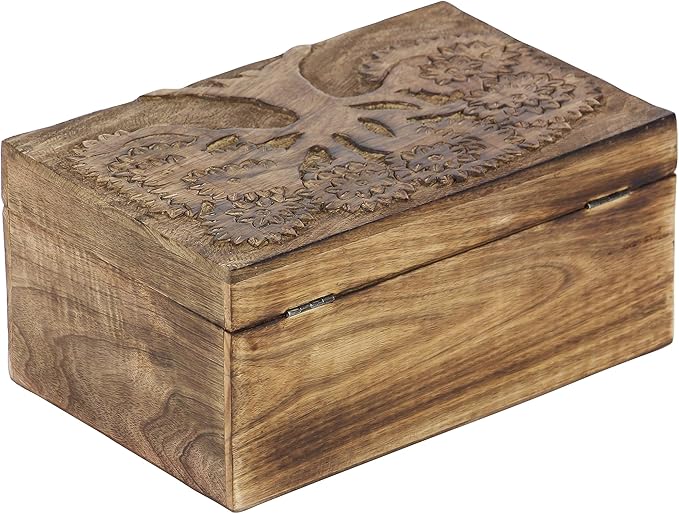 Deco 79 Mango Wood Floral Handmade Decorative Box Decorative Keepsake Boxes with Hinged Lid, Set of 3 Storage Boxes 8", 10", 12"W, Brown - Image 3