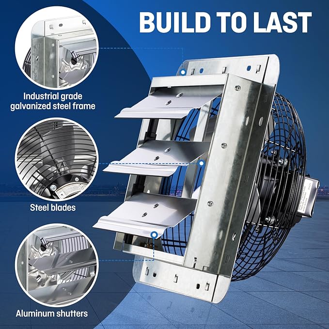 iLiving 10" Wall Mounted Shutter Exhaust Fan, Automatic Shutter, with Thermostat and Variable Speed controller, 65W, 820 CFM, 1200 SQF Coverage Area Silver (ILG8SF10V-ST) - Image 5