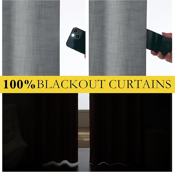 NICETOWN 100% Absolutely Blackout Linen Curtains with Thermal Insulated White Liner, Dove Grey, W62, 2 Pieces, Noise Reducing Textured Linen Look Curtains for Windows 90 inch Length for Classroom - Image 2