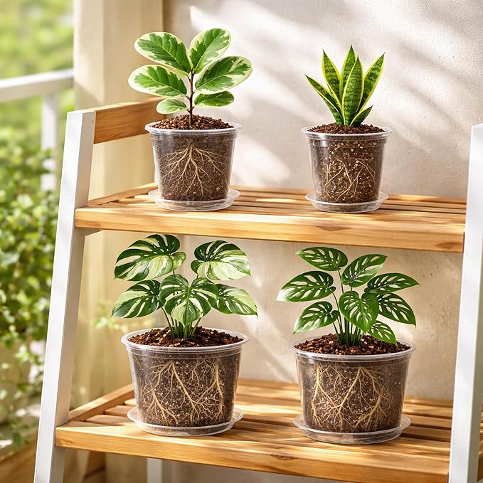 12 Pack 10/8/6/5 Inch Reinforced Large Clear Nursery Pots with Sacuers, Transparent Variety Pack Plastic Plant Pot with Drainage Holes for Vegetable Propagation, Root Cutting, Seed Starting - Image 5