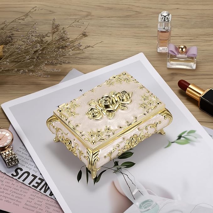 Hipiwe Metal Jewelry Organizer Box Antique Decorative Treasure Chest Keepsake Storage Case for Rings Earrings Holder Gift for Women, Medium - Image 2