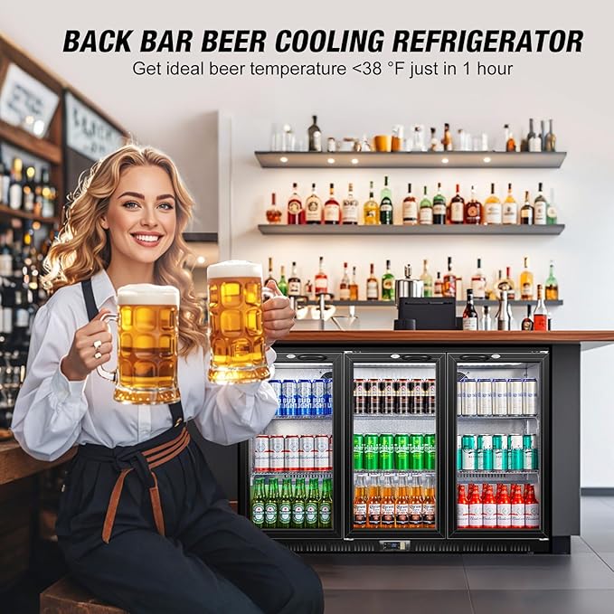 Beverage Refrigerator, 53.15W Inch 12 Cu.Ft Drink Fridge, Back Bar Beer Fridge with 3 Glass Door, 35.43" Height Beverage Cooler, Built-in & Undercounter Commercial Back Bar Cooler for Kitchen Shop Bar - Image 7