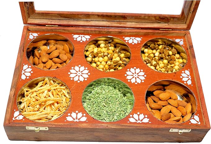 Wooden Spice Box Multipurpose Utility Table Top Glass Top Masala Dabba Containers Jars Cum Kitchen & Dry Fruit Box - Image 3