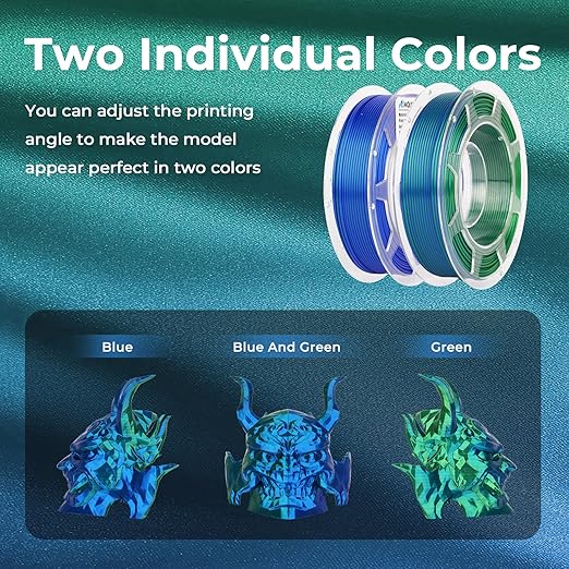 AMOLEN Silk PLA 3D Printer Filament Bundle, Shiny Dual Color PLA Filament 1.75mm Pack, PLA 3D Printing Filament, Blue Green Coral Dark Violet Purple 200g X 4 Spools - Image 3