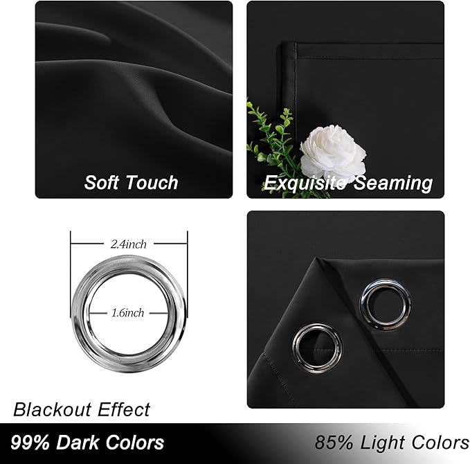 Hiasan Sliding Glass Door Blackout Curtains for Privacy,Thermal Insulated Grommet Curtain for Room Divider,Shared Office Space,Apartment,1 Drape Panels Sewn with Tiebacks,8.3ft Wide x 7ft,Black - Image 2