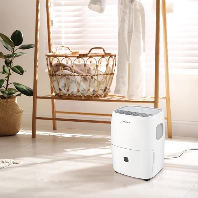 Whirlpool Energy Star 50-Pint Portable Dehumidifier with Built-in Pump, Auto-Shutoff and Timer, Home Dehumidifier and Moisture Absorber For Basement, Garage, Living Room in White - Image 2