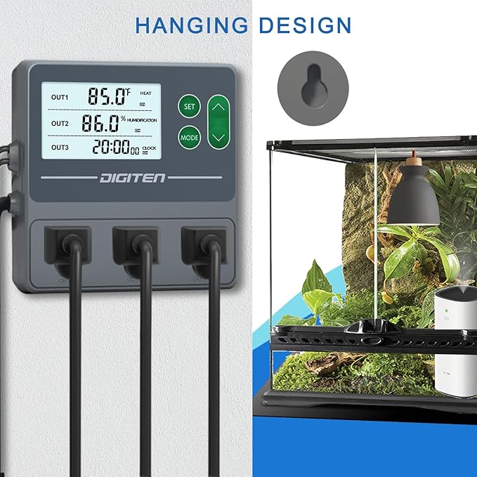 DIGITEN Temperature and Humidity Controller with Timer - 3 Outlet, 2 Separate Probes, Plug in Temperature Controller for Reptiles,Snake, Mushrooms, Tent, Triple Control for Temp,Humidity,Time - Image 6