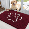 OLANLY Dog Door Mat for Muddy Paws 36x24, Paw Print Design, Absorbs Moisture and Dirt, Absorbent Non-Slip Washable Doormat, Quick Dry Chenille Mud Mat for Dogs, Entry Indoor Entryway Carpet, Burgundy by OLANLY