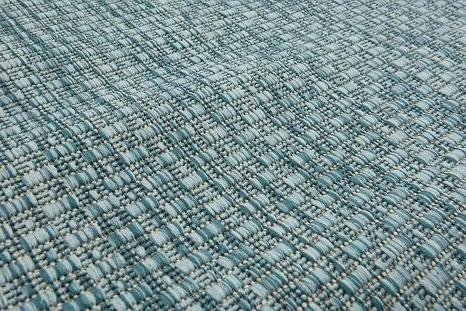 Unique Loom Collection Casual Transitional Solid Heathered Indoor/Outdoor Flatweave Area Rug (2' x 6' 1" Runner, Aquamarine/Ivory) - Image 7