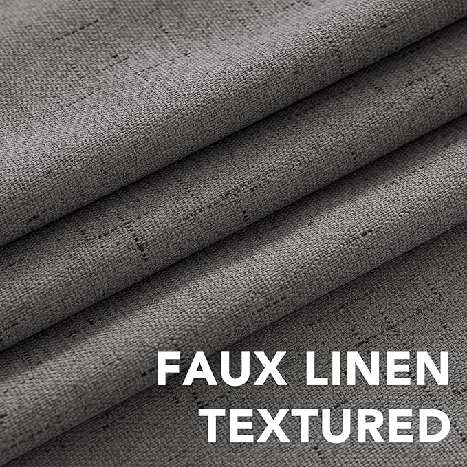 H.VERSAILTEX Linen Curtains 100% Blackout Curtains for Bedroom 90 inch Long Full Light Blocking Nature Linen Blended Window Curtains for Living Room Nickel Grommet (2 Panels, Grey) - Image 4