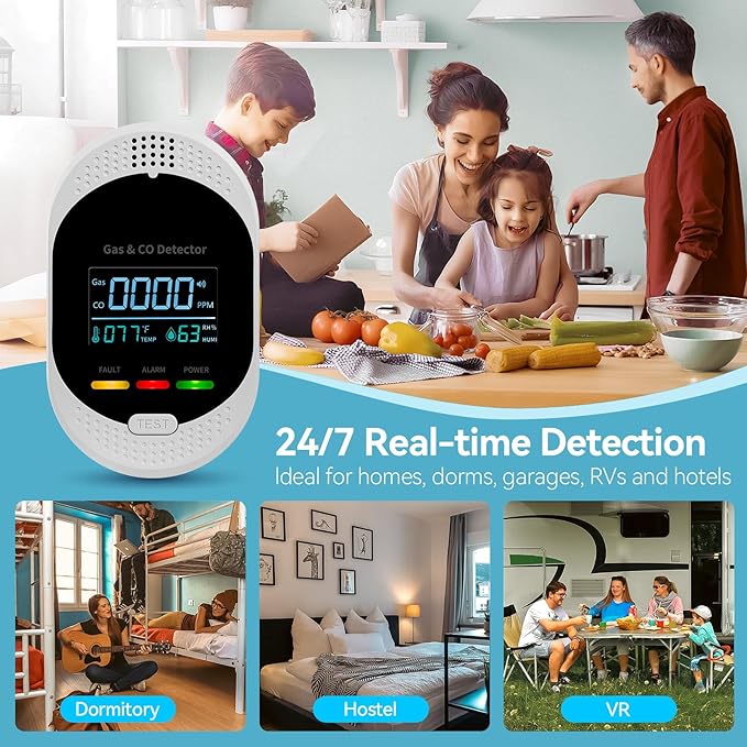 Plug in Carbon Monoxide Detector Combustible Gases Detectors,4-in-1 Co & Natural Gas Alarm Detectors with Temperature and Humidity Display,Clear LCD Screen Sound Light Dual Alarm for Home Travel RV - Image 6