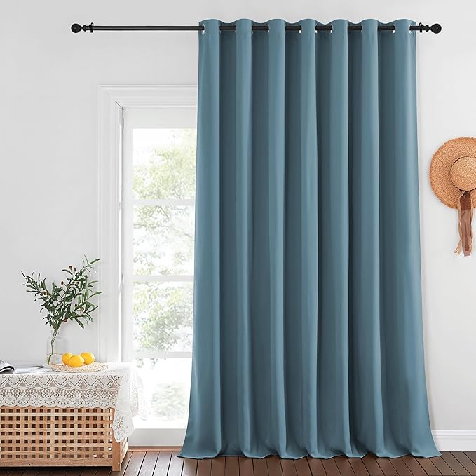 NICETOWN Privacy Room Divider Curtain Thermal Blackout Curtain for Patio Door, Living Room, Bedroom Partition and Shared Office Space, 1 Grommet Panel, Smoky Blue, 100 inch x 108 inch Long by NICETOWN