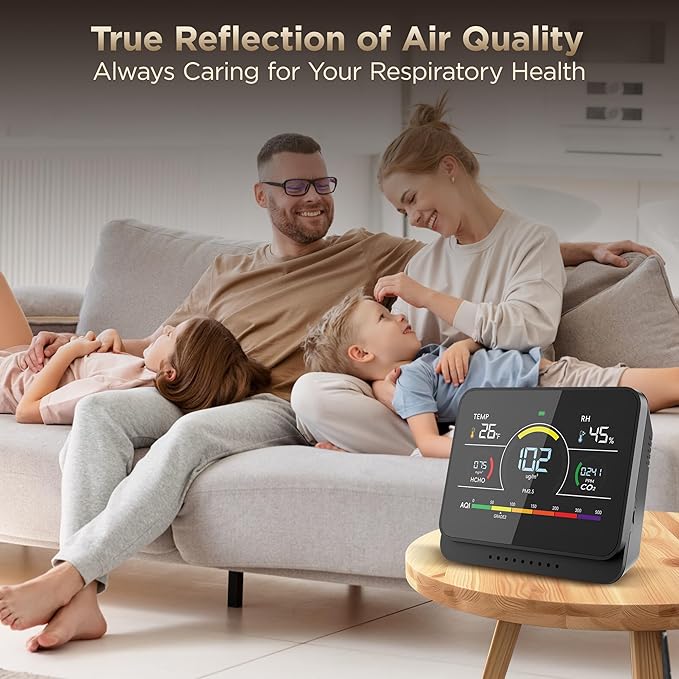 Xoopon Professional 13-in-1 Indoor Air Quality Monitor 6AQI with Alert and Buzzers PM1.0 |PM2.5 |PM10 |HCHO |CO2 |Humidity |Temperature, Portable Easy to Use for Car Office (Black) - Image 7