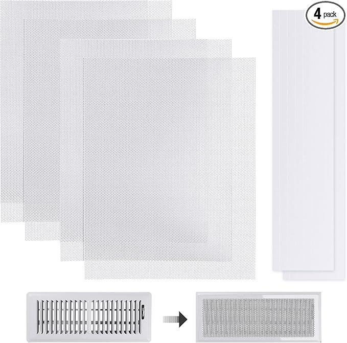 4 PCS DIY White Magnetic Vent Covers – 13.8" x 11.8" Customizable Air Register with Easy-to-Cut Mesh & Magnetic Strips, Perfect Fit for Floor/Wall/Ceiling Vents, Home Vent Solutions（White） by Unknown
