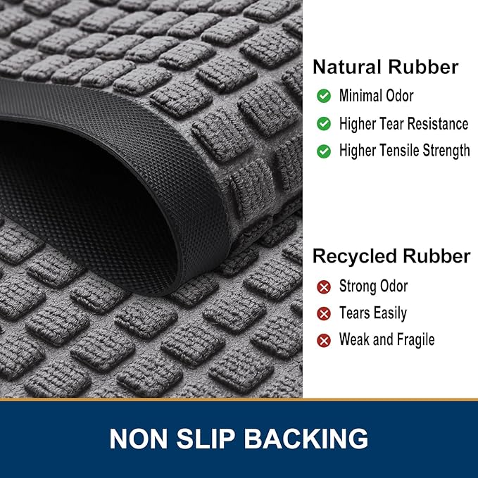 Smiry Front Door Mat Outside Entrance, Heavy Duty Natural Rubber Doormat, Non Slip, Trap Dirt and Moisture, Easy Clean, Low Profile Welcome Floor Mats for Indoor Outdoor Entry, 47x23 Inch, Mix Grey - Image 4