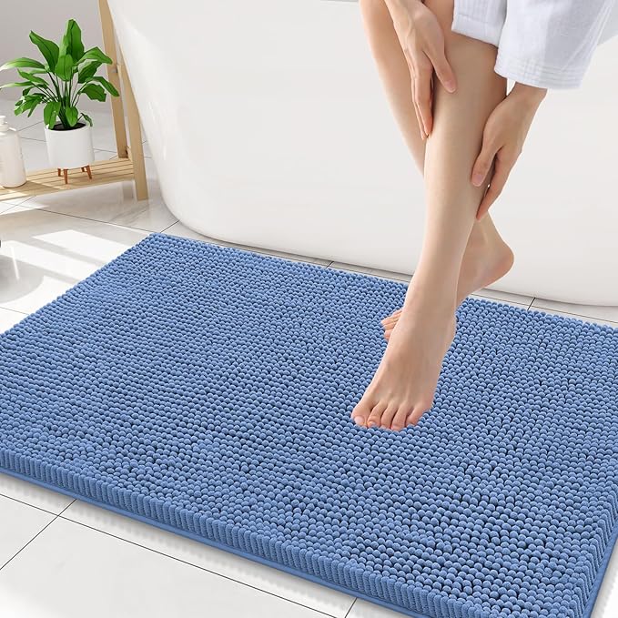 Smiry Luxury Chenille Bathroom Rugs 30x20, Extra Soft and Absorbent Shaggy Bath Mat, Machine Washable, Non-Slip Plush Carpet Runner for Tub, Shower, and Floor, Home Decor Accessories, Cornflower Blue by Smiry