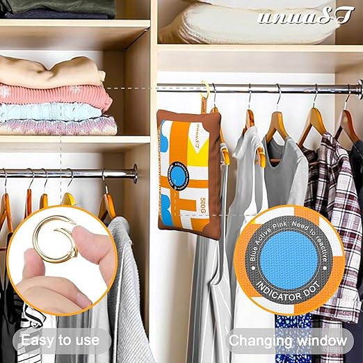 4 x 500 Grams [4.4 lbs] Rechargeable Silica Gel Car Dehumidifier, unuaST Color Indicating Desiccant Packs for Storage, Large Desiccant Packs for Gun Safe Closet Basement Garage Moisture Absorber Bag - Image 4