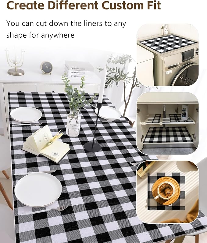 Shelf Drawer Liner for Kitchen Cabinets Non-Adhesive, 17.5In x 20FT Non-Slip Strong Grip Thickened Cabinet Liners for Shelves, Dresser, Cupboard, Pantry, Bathroom Drawers, Classic Black Gingham - Image 5