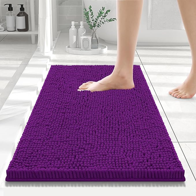 Smiry Luxury Chenille Bathroom Rugs 24x16, Extra Soft and Absorbent Shaggy Bath Mat, Machine Washable, Non-Slip Plush Carpet Runner for Tub, Shower, and Floor, Home Decor Accessories, Violet by Smiry