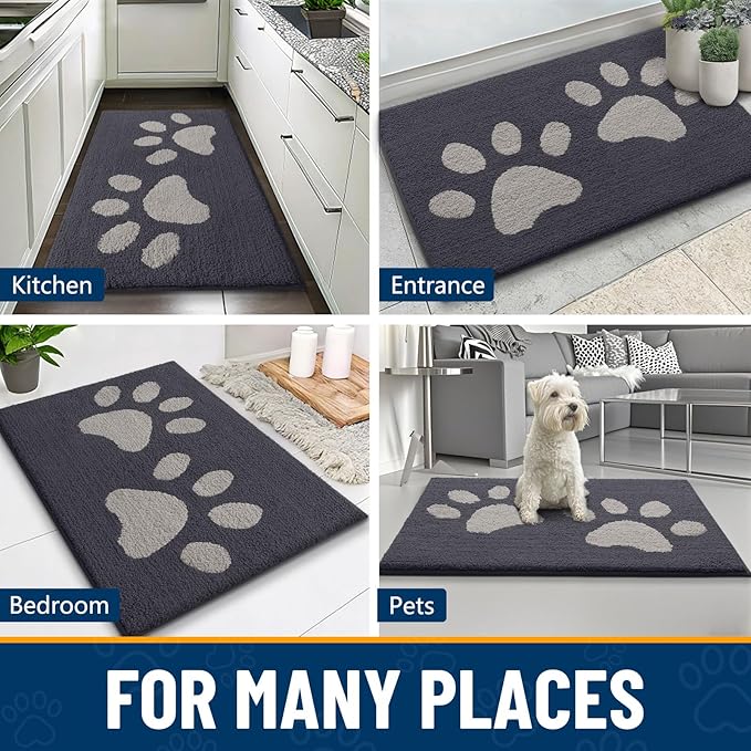 Smiry Dog Door Mat for Muddy Paws, Absorbs Moisture and Dirt, Low-Profile Entryway Mat with Non-Slip Backing, Entry Indoor Outdoor Doormat for Inside Floor (59x35 Inches, Dark Grey, Paw) - Image 9