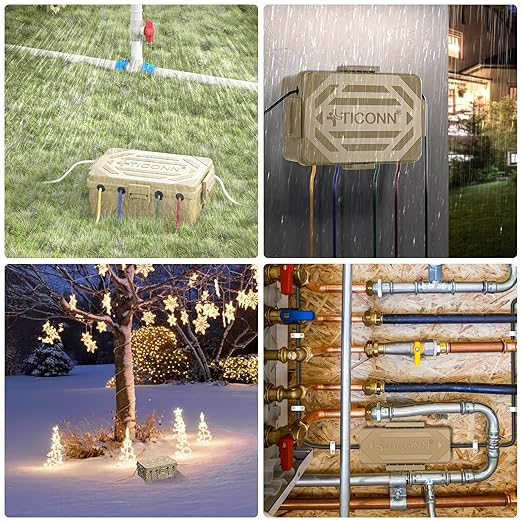 TICONN Outdoor Electrical Box, IP54 Splash-Proof Outdoor Extension Cord Cover, Protects Power Strip, Plug, Socket, Timer, Holiday Lights (Brown, Small) - Image 7