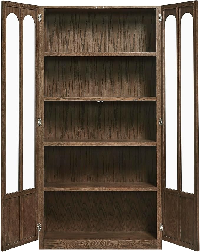 Modway Anwen 79" Wood Display Cabinet with Glass Doors in Walnut – Modern China Cabinet with Arched Door Detail – Large Curio Cabinet for Collectibles - Image 8