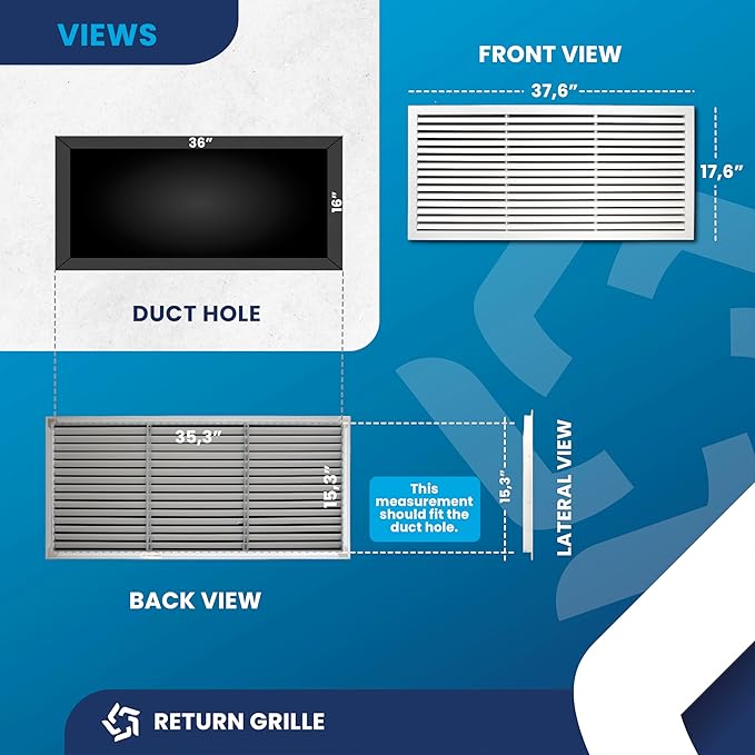 36x16 Inch (Duct Opening) Air Return Vent Cover Decorative – Premium Aluminum AC Vent Cover for Ceiling & Wall, Rustproof Grille, Ideal for Home HVAC Grille, Durable & Easy to Install by ACLAMINAIRE - Image 6