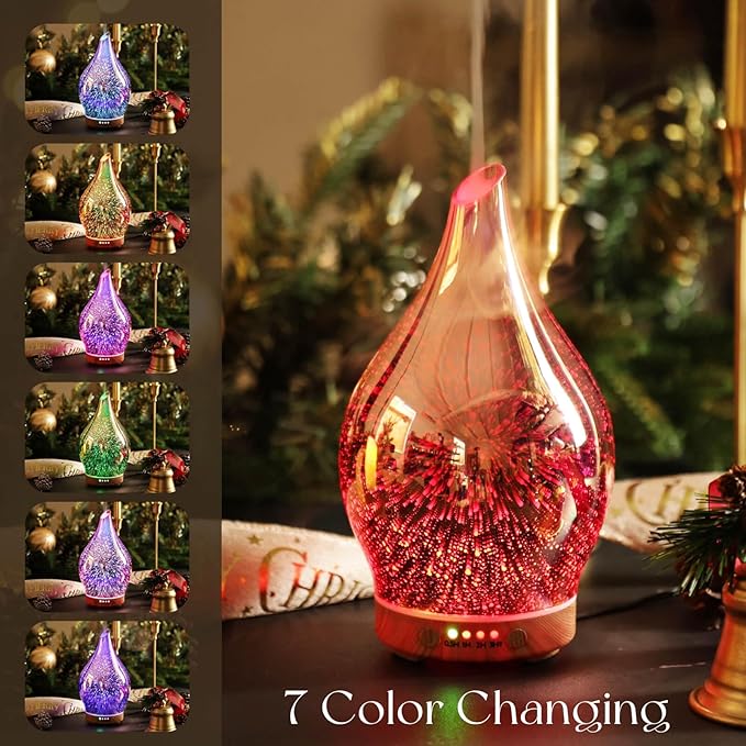Porseme Essential Oil Diffuser 3D Firework Glass Aromatherapy Ultrasonic Humidifier Rose Gold, Auto Shut-Off, Timer Setting, BPA Free, Aroma Decoration for Home, Office, Gym, Spa, Premium Gift 150ml - Image 2
