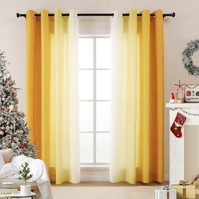 L.Z.E Gold and White Ombre Privacy Curtains 72 Inch Length 2 Panels Set Gold Light Filtering Non-See-Through Curtains & Drapes for Living Room Bedroom Nursery Grommet Top Short (55" W x 72" L) - Image 8