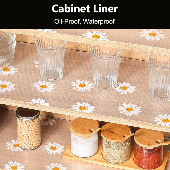 INNOLITES Shelf Liners for Kitchen Cabinets – Drawer Liner Waterproof & Oil-Proof, Non-Adhesive EVA with Floral Pattern – Durable Washable, Easy to Clean (Clean Daisy, 11.8" x 118") - Image 2