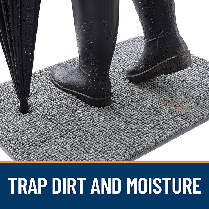 OLANLY Dog Door Mat for Muddy Paws 47x17, Absorbs Moisture and Dirt, Absorbent Non-Slip Washable Doormat, Quick Dry Chenille Mud Mat for Dogs, Entry Indoor Entryway Carpet for Inside Floor, Grey - Image 2