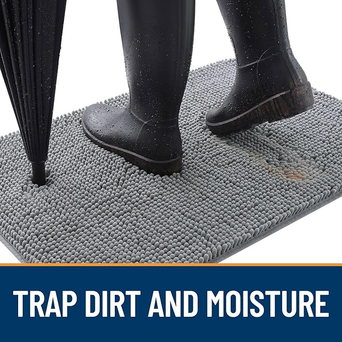 OLANLY Dog Door Mat for Muddy Paws 70x35, Absorbs Moisture and Dirt, Absorbent Non-Slip Washable Doormat, Quick Dry Chenille Mud Mat for Dogs, Entry Indoor Entryway Carpet for Inside Floor, Grey - Image 2