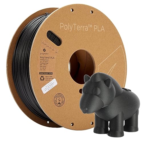 Polymaker Matte PLA Filament Charcoal Black 1.75mm 1kg 3D Printing Filament, PolyTerra 3D Printer PLA Filament by Polymaker