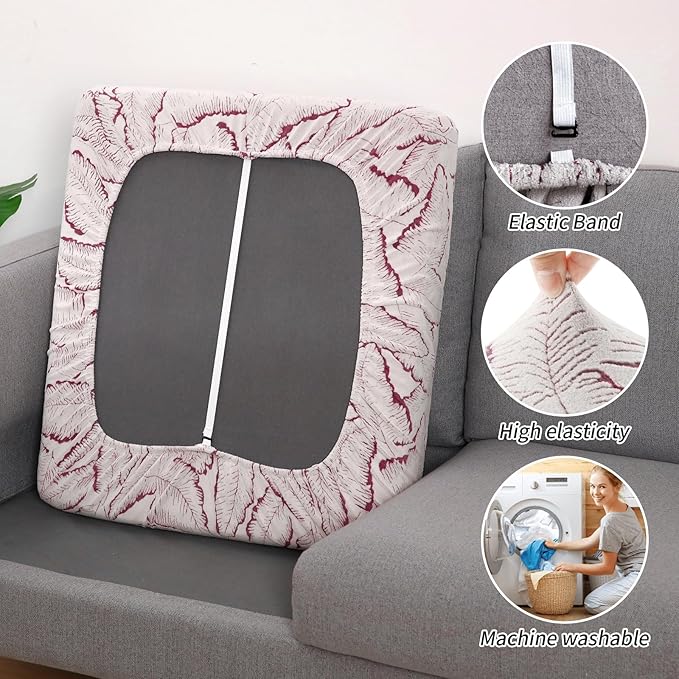 Fuloon Seat Cushion Covers, Stretch Couch Slipcovers Sofa Cushion Protective Solid Chair Slipcovers Washable Suitable for Armchair Loveseat Sofa 3 PC Red - Image 4