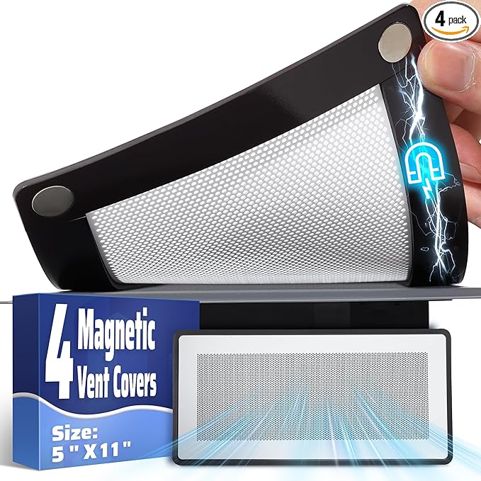 Magnetic Vent Covers - 5" x 11" Vent Screen Mesh Covers for Floor, Wall and Ceiling Registers of Width 5" to 6", Length 11" to 12", Strong Magnetic Floor Vent Covers, Non Peeling - White by JSLIN
