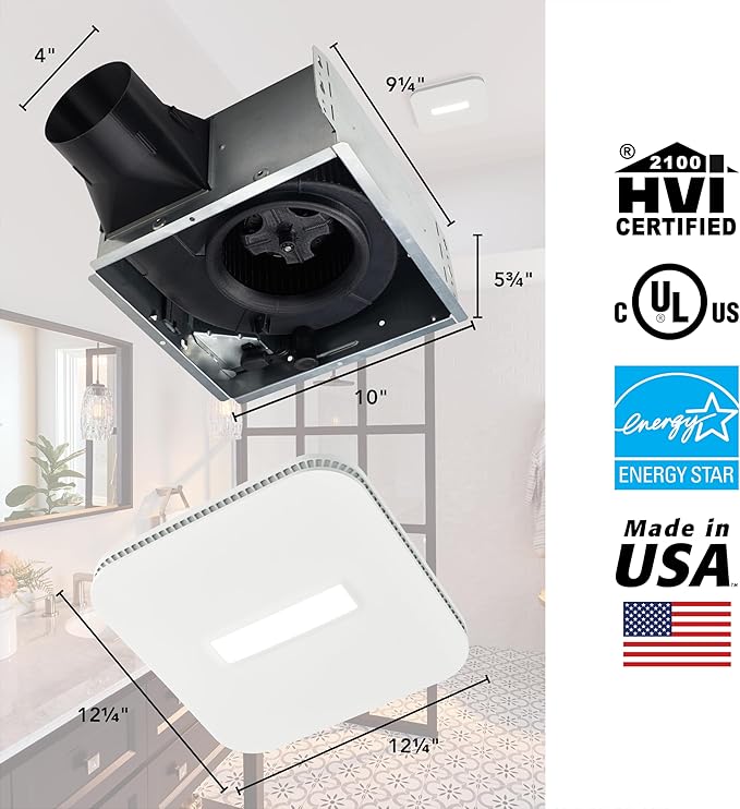 Broan-NuTone AE80LK Ventilation with LED CleanCover and Roomside Installation, ENERGY STAR Certified, 80 CFM, 0.7 Sones, White - Image 6