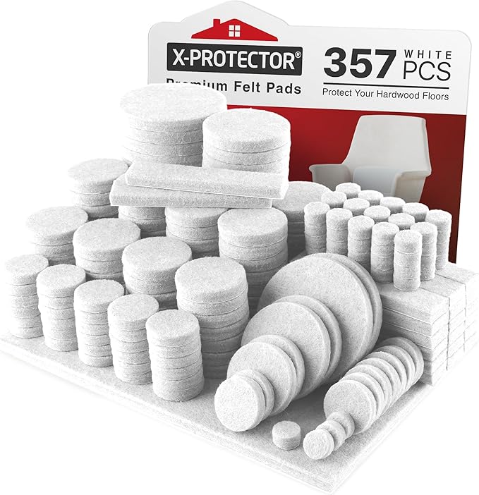 357 pcs White Felt Furniture Pads X-Protector! Huge Quantity of Furniture Pads for Hardwood Floors with Many Big Sizes – Your Ideal Wood Floor Protectors for Furniture. Protect Any Type of Hard Floor! by X-Protector