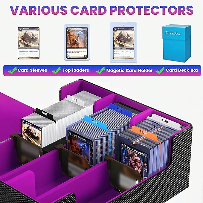 Card Storage Box For Trading Cards 1800+,Card Deck Box With 10 Dividers,6 Foam Stoppers,4 Supporters,Commander Deck Case Fit For Toploaders,MTG,YuGiOh,TCG and Magic Cards - Image 4