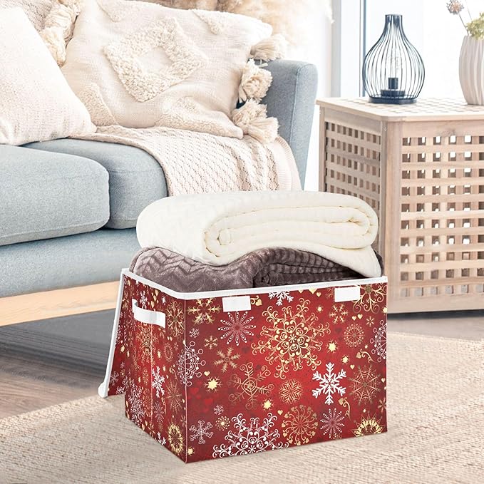xigua Christmas Snowflakes Storage Bins with Lids and Carrying Handle,Foldable Storage Boxes Organizer Containers Baskets Cube with Cover for Home Bedroom Closet Office - Image 5