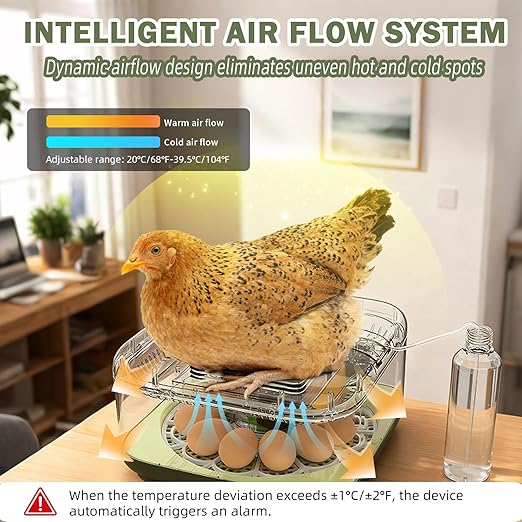 XOTTI Incubator for Hatching Egg, 12 Egg Incubators with Temperature and Humidity Control, Automatic Turner, Candler, 360° Viewing for Dry Hatch Chicken, Duck, Quail, Goose, Parrot and Pigeon - Image 2