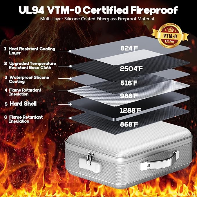 Fireproof Document Box, Hard Case Highly Flame-Resistant Fire Proof Waterproof File Organizer with Lock, Portable Fire Safe for Important Documents & Valuables Storage (Gray, ‎15"*11"*5") - Image 2