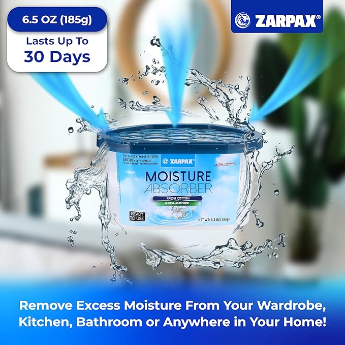 Moisture Absorber Fresh Cotton 6.5 oz/185g | Removes Moisture, Damp & Humidity | Odor Absorber With Fresh Cotton Fragrance | Moisture Trap for Bathroom, Closet, Kitchen | Set of 6 - Image 2
