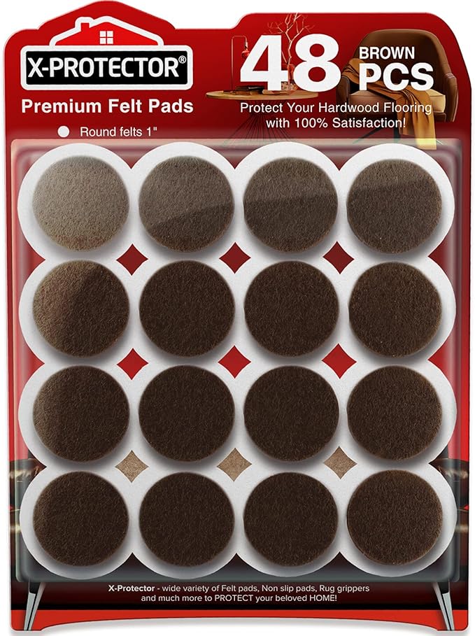 Felt Furniture Pads X-PROTECTOR - 48 Premium Floor Protector Chair Felts for Feet Wood Floors Best Hardwood Protect Your Hard Floors! (Brown) by X-Protector